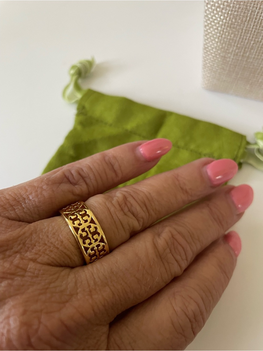 Tory Burch Gold Cutout Logo Band Ring